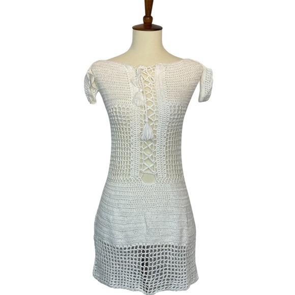 Boho Crochet Lace Up Beach Dress Bikini Coverup - Picture 8 of 14